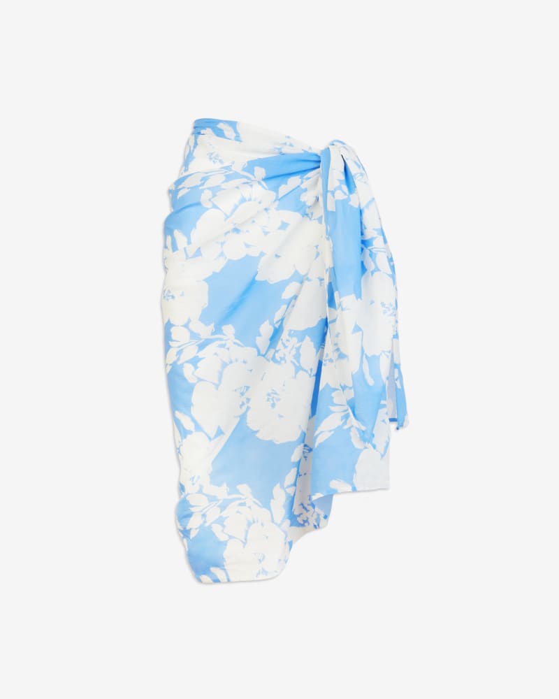 Front of a size one-size-fits-all Elora Sarong in Azure Blue/Off White Shadow Bloom by Tanya Taylor. | dia_product_style_image_id:322289